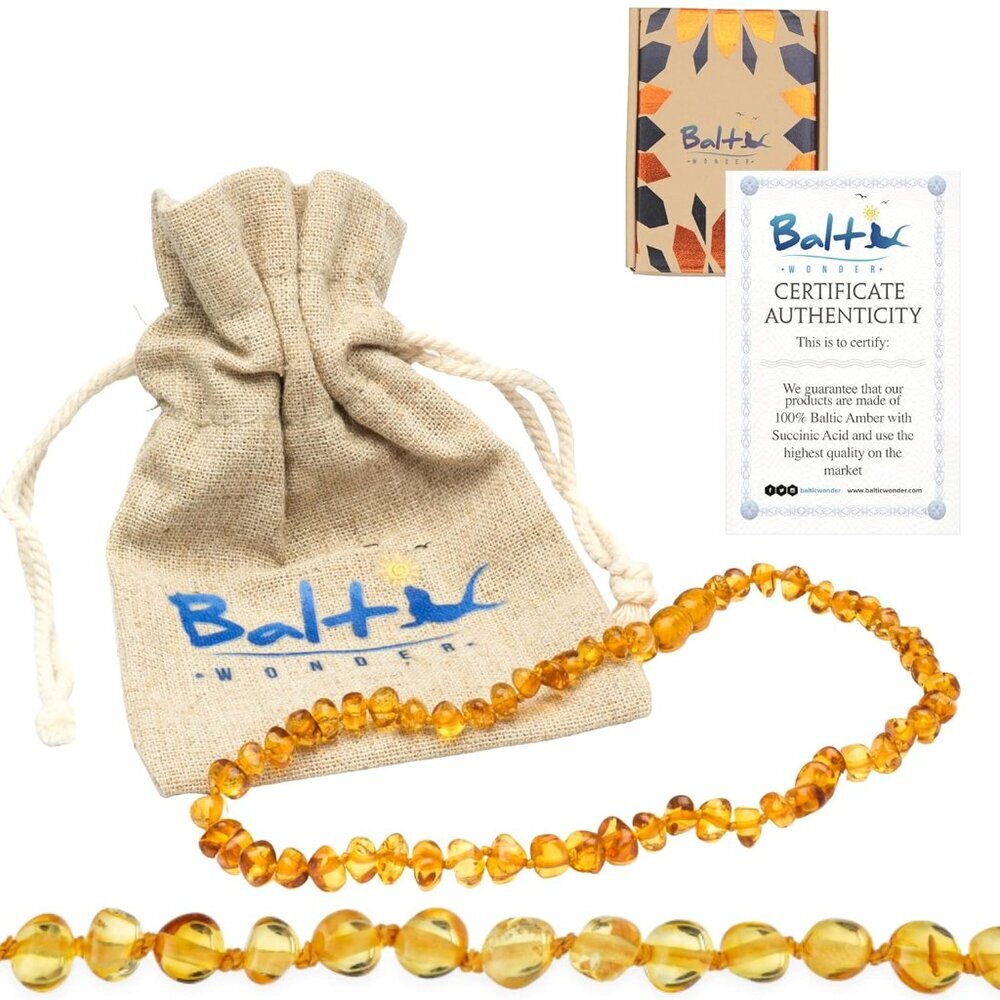 Baltic Amber Necklace - Authentic Honey Baroque - Natural Comfort - 12.5 Inch -
